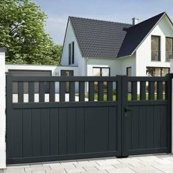 Modern trädgårdsingångsport i aluminium, modell Lile